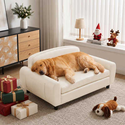 Dog Couch, PU Leather Pet Sofa with Reversible Cushion, Medium & Large Dogs