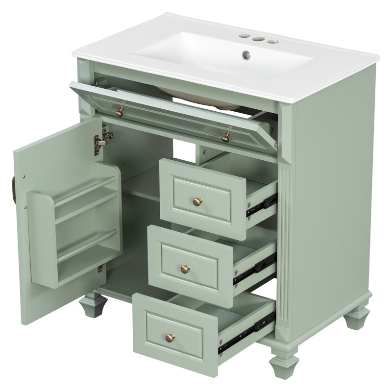 Meuble-lavabo 30 po avec comptoir en céramique, Vert