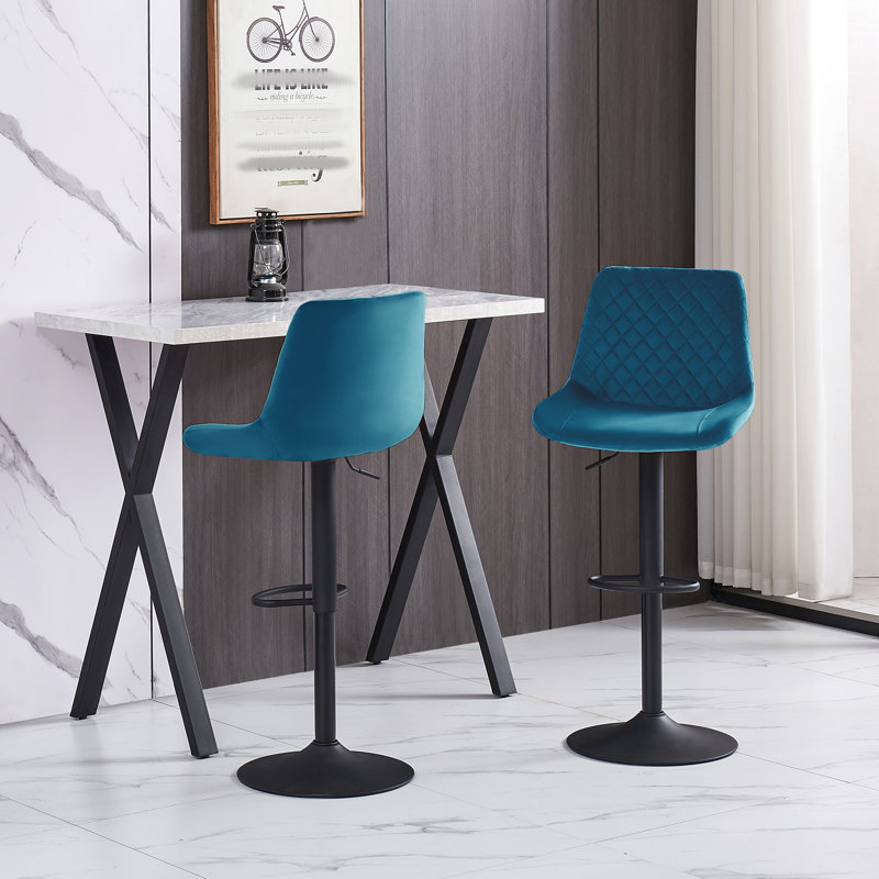 Aaminah Swivel Adjustable Height Velvet Bar Stool, Teal