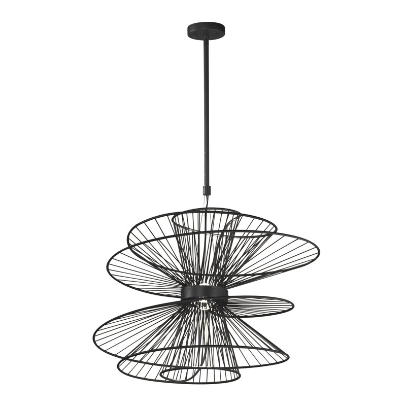 Luminaire suspendu unique à 2 lumières DEL Kemi, Noir, H 19,75 po x l 20 po x P 20 po