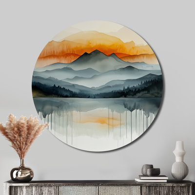 Bold Mountain Landscape In Autumn II - Mountains Round Metal Wall Art