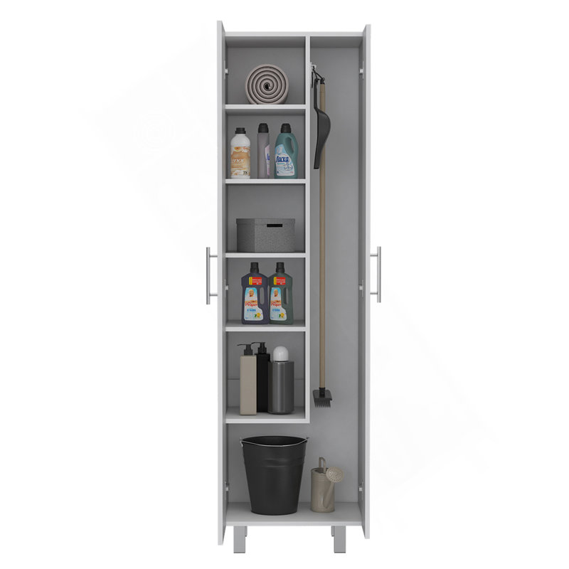 Armoire de nettoyage Nala, armoire à deux portes, quatre pieds, cinq tablettes - blanc