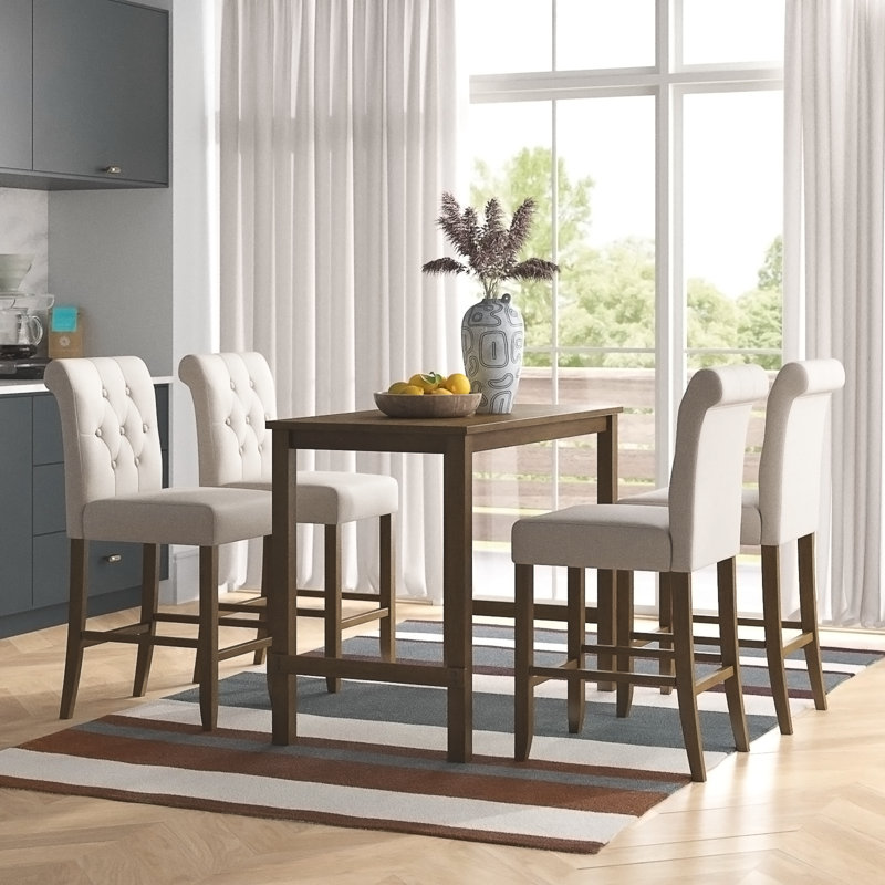 Alberica 5-Piece Solid Wood Dining Set with Upholstered Seats
