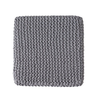 Square Knitted Footstool Ottoman, Handwoven Design 17 Inch Gray Cotton
