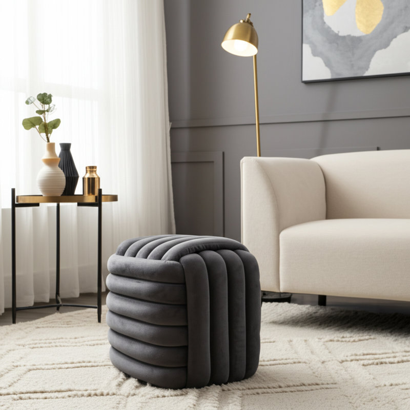 Conover Luxury Velvet Knot Ottoman Pouf – Modern Footstool for Living Room Accent Seating – Elegant House Décor Ottoman Pouf for Bedroom or Home, 19"