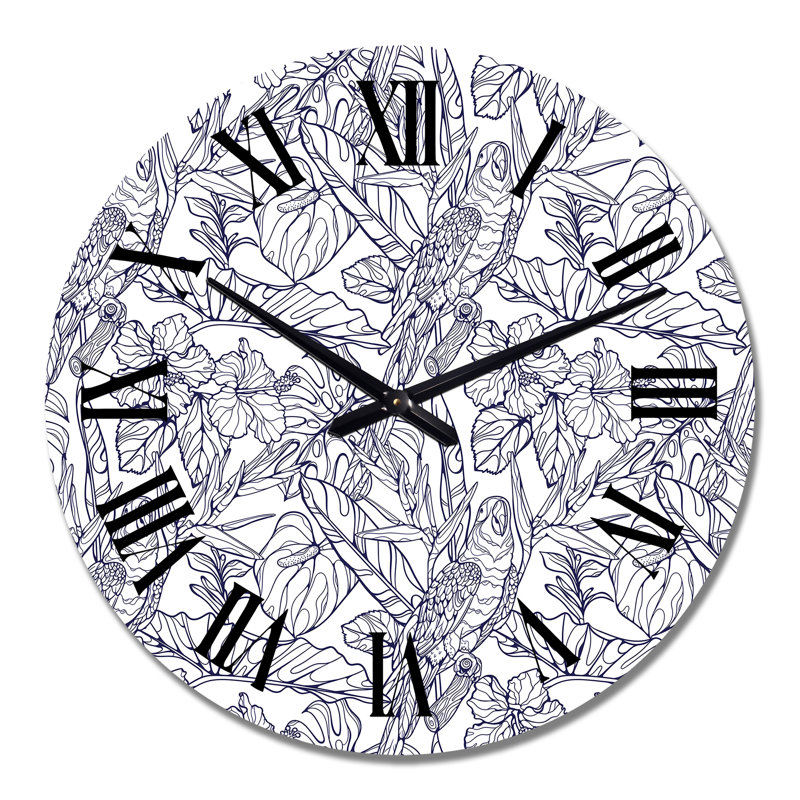 Tropical Ara Parrots - Horloge murale à motifs, Moyen