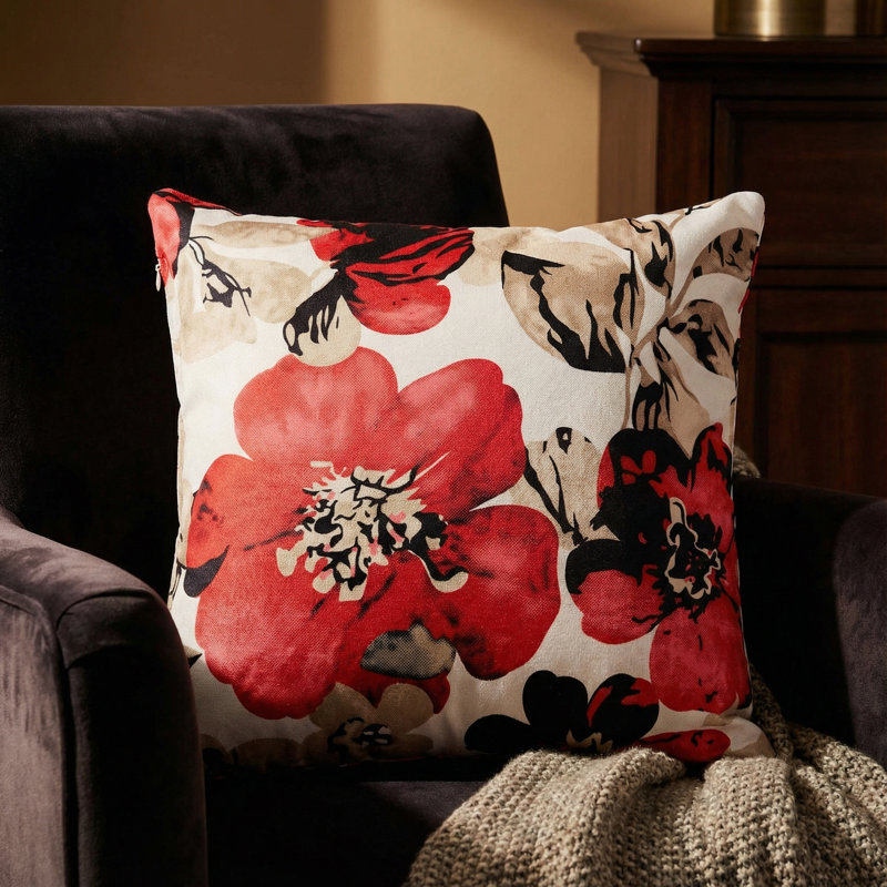  Coussin en velours fleur, Rouge