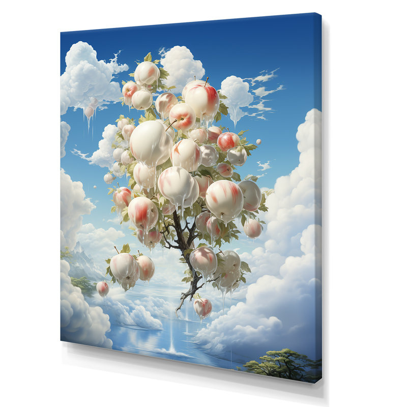 Pomme, Ascension, nuage, blanc, surréel II - fruits, art mural, H 32 po x l 16 po x P 1 po