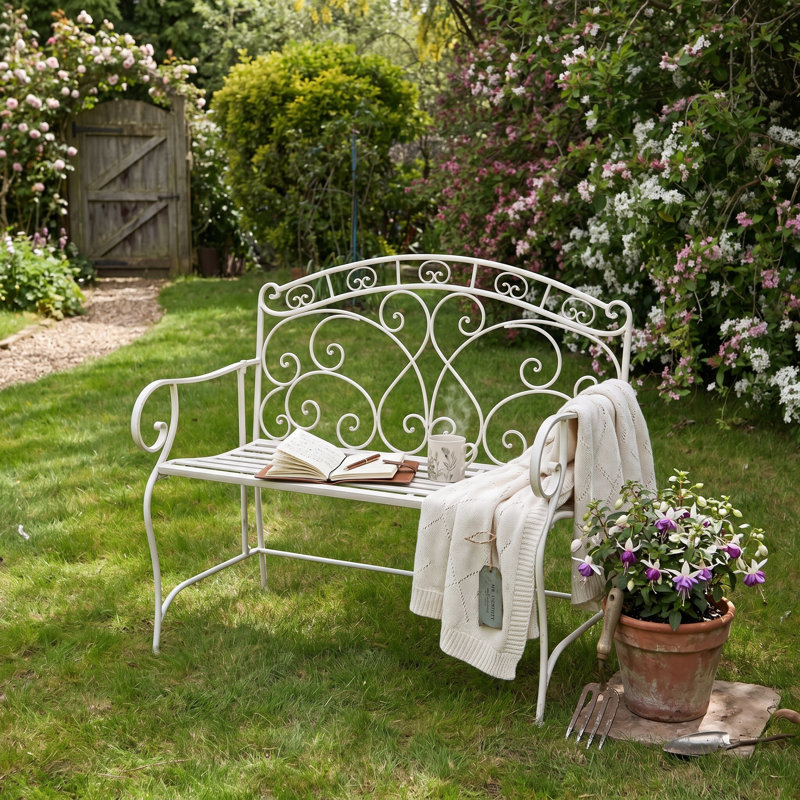 Mcglone Iron Outdoor Bench, Antique White