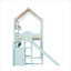 Structure de lit superposé en bois massif vert de style vert, style maisonnette pour chambre d'enfant avec glissoire et bibliothèque intégrée-129428090