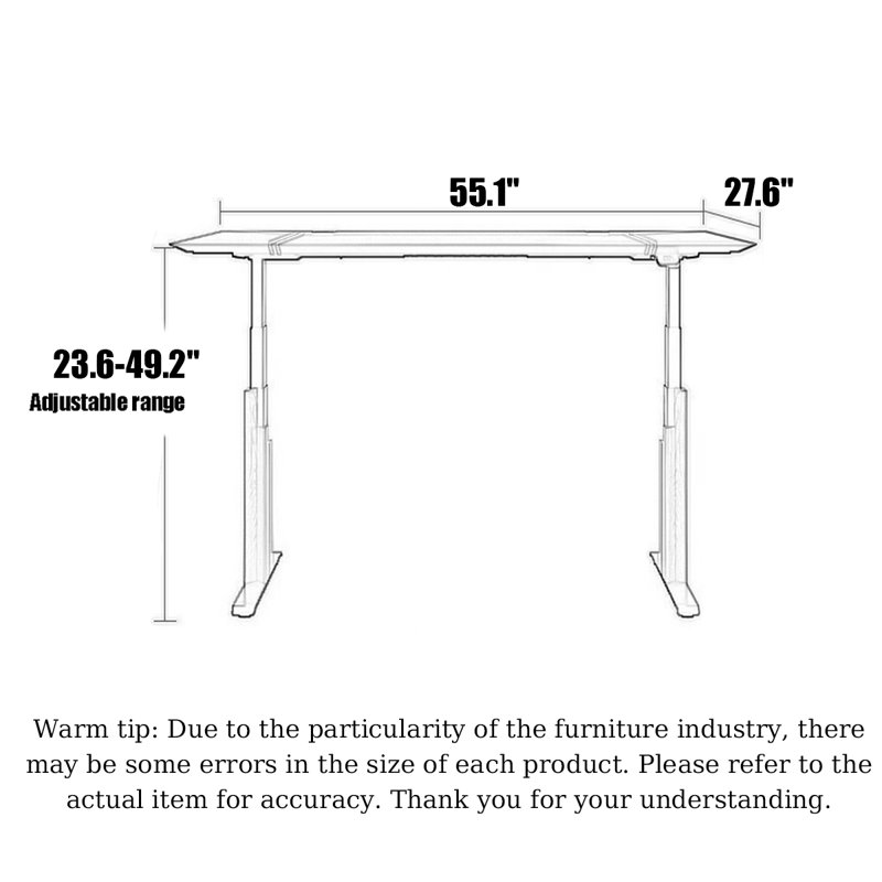 Bureau réglable en hauteur revêtu de cuir avec pieds en acier, H 23,6 po x l 55,1 po x P 27,6 po