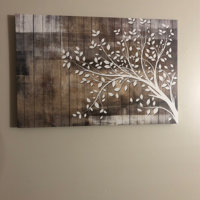 IDEA4WALL Large White Tree Branch With Leaves On Wood Effect Background  Wall Art On Canvas Print & Reviews