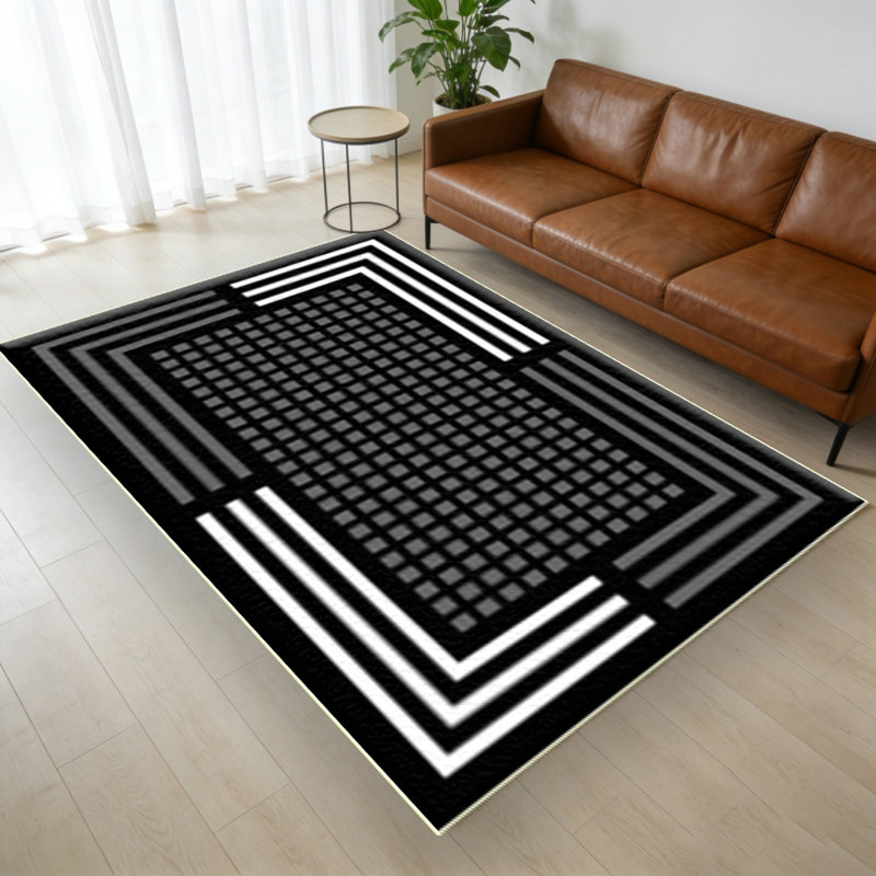 Contemporary Stripe Design High Traffic Area Rug 7'10" x 10' Black, Rectangle 6'8" x 10'
