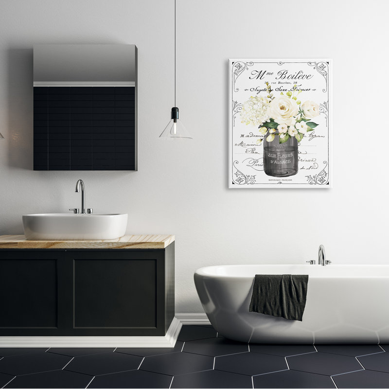 Art mural rétro sur toile tendue avec fleurs blanches rétro vintage, H 40 po x l 30 po, Peste de bois