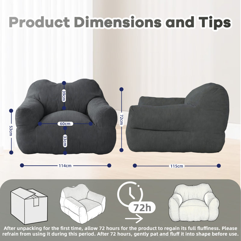 Beanbag Sofa, Square, Grey