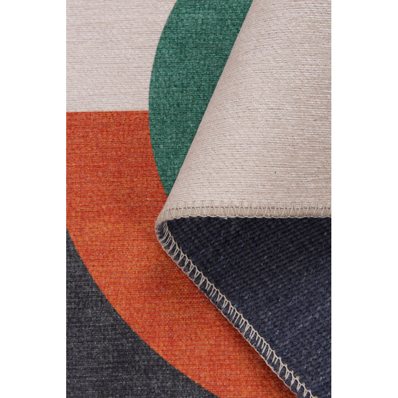 Tapis décoratif à motif géométrique orange, beige, vert, anthracite, Rectangle 5 pi x 7 pi 7 po
