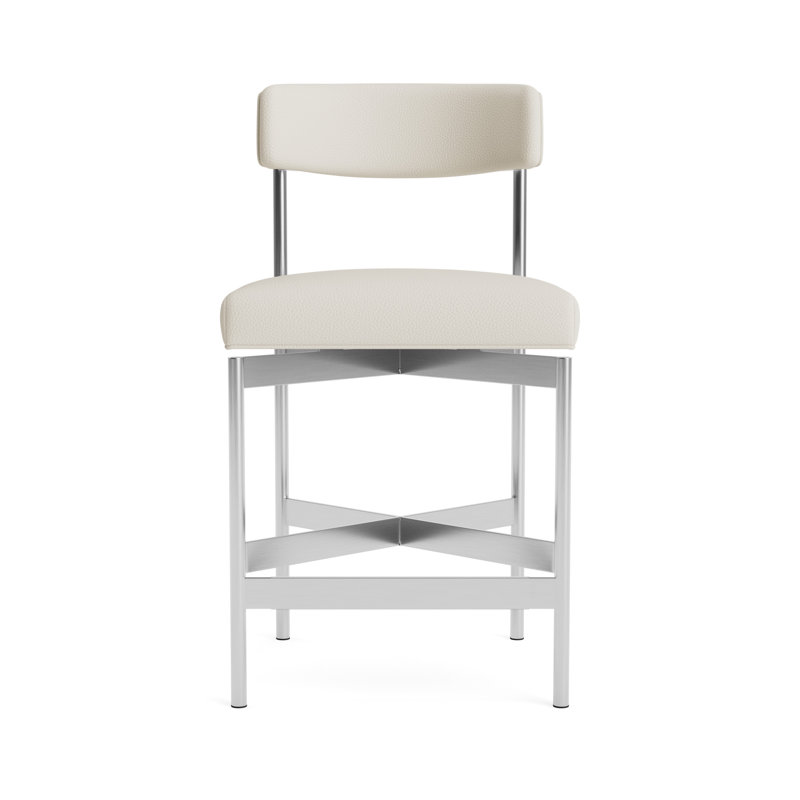 Remy Leather Bar Stool, Counter Stool (25” Seat Height), Greenwich Performance Leather - Cream, Brushed Stainless Steel