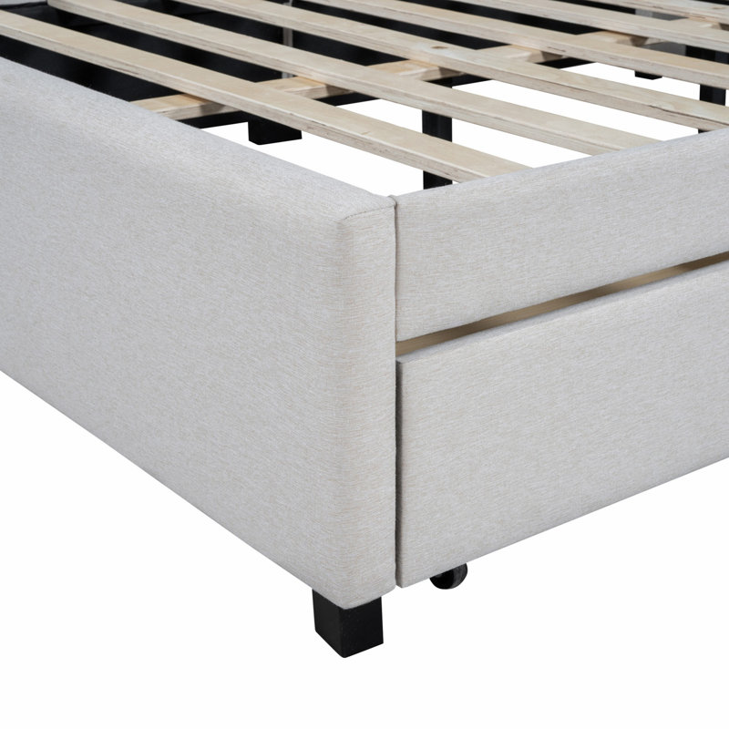 Lit de jour rembourré avec cadre de canapé-lit à 2 tiroirs de rangement, Beige