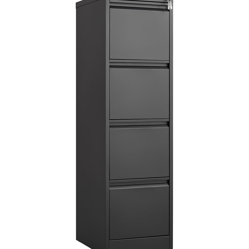 4 Drawer Office Filing Cabinet Metal - , With Lock And Smooth Slides For Home Drawer, Room, Black