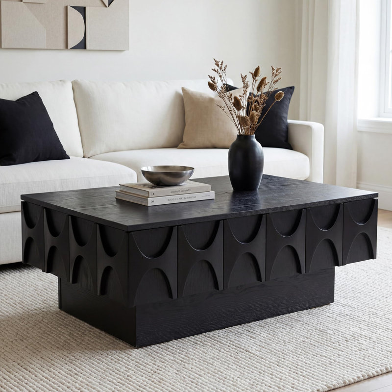 Table basse 38,59 "avec plateau coulissant Mid-Century, Noir
