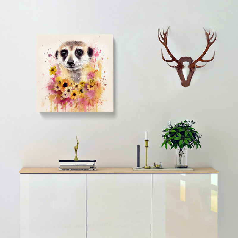 Meerkat Floral No.1 - Wrapped Canvas, 50cm H x 50cm W x 3cm D