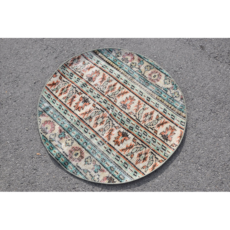 Tapis turc rétro Oushak: tapis oriental rond de style antique idéal pour les petits espaces ou les cadeaux