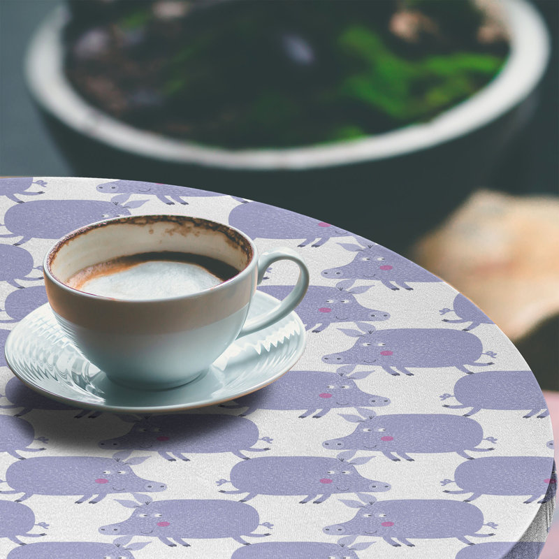 Winston Porter Pig Fitted Round Tablecloth Diameter Lavender Blue White, 67.72" Round