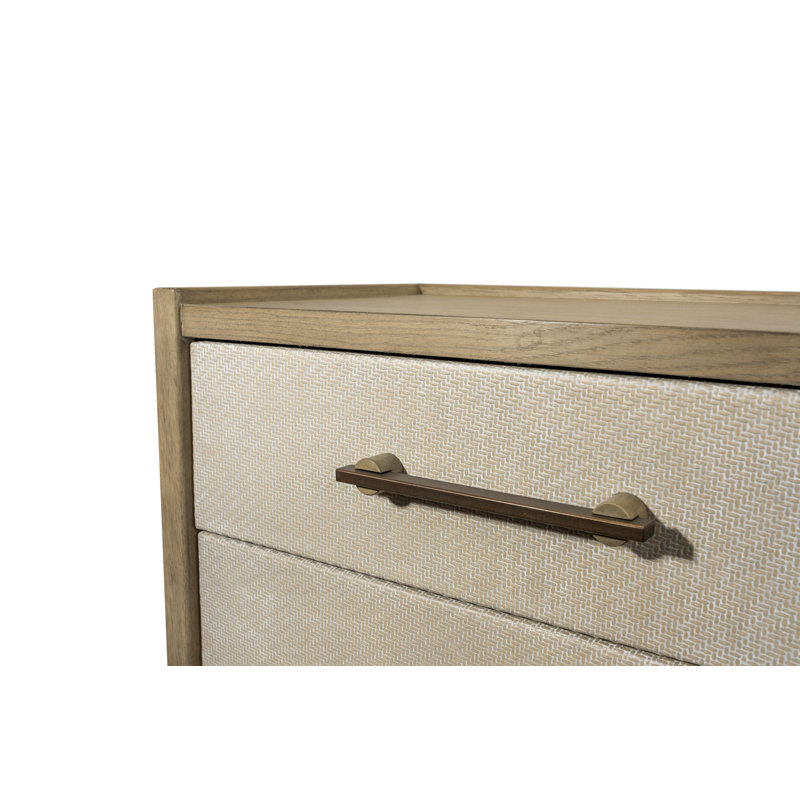 Maroney - Table de chevet tressée à 3 tiroirs avec prises électriques et USB - Finition en argile