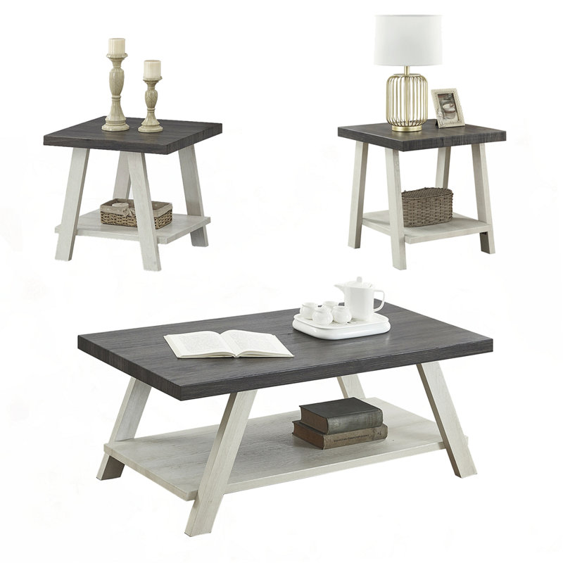 Ensemble de tables basses 3 pièces Contemporary, Blanc, Grey Brown