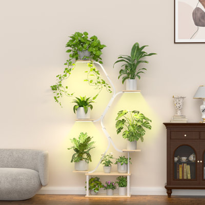 Support pour plante 65 po à 7 niveaux en métal avec lumières de croissance pour plusieurs grandes plantes