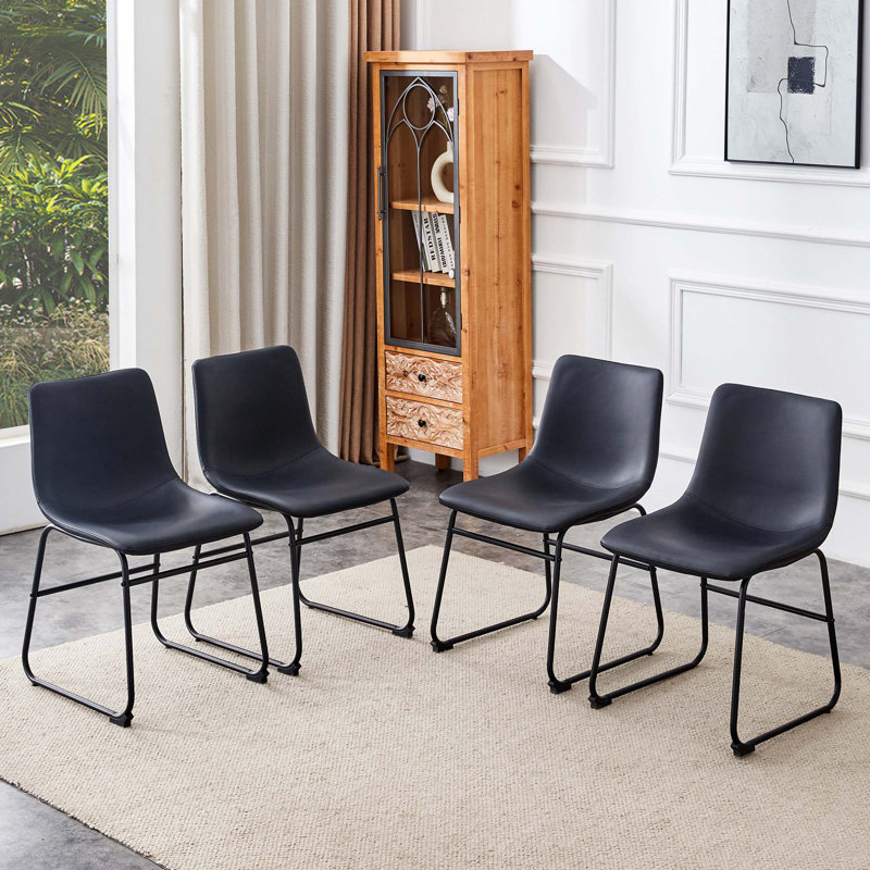 Ensemble de 4 chaises classiques en cuir de polyuréthane, Noir