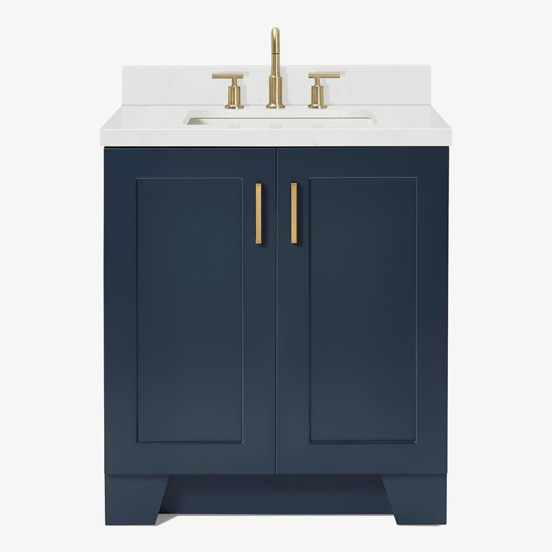 31 IN.  Single Bathroom Vanity, Midnight Blue, Rectangle, Carrara Quartz