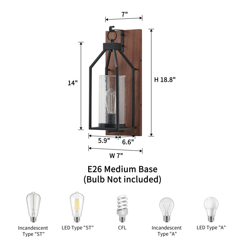1-light Outdoor Wall Sconce With Cylindrical Seeded Glass