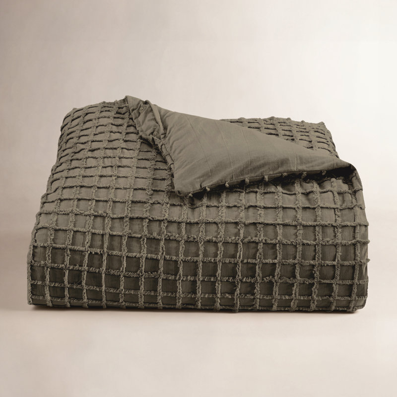 Ensemble de housse de couette réversible en coton Catrine, Olive, Housse de couette grand et 2 taies décoratives