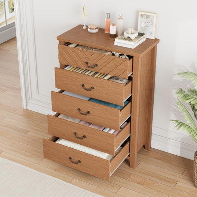 5 Dresser for Bedroom, 45.2" Tall Dresser, Vertical Drawer with Storage Freestanding, Wooden Closet Storage Chest for Bedroom by Winston Porter