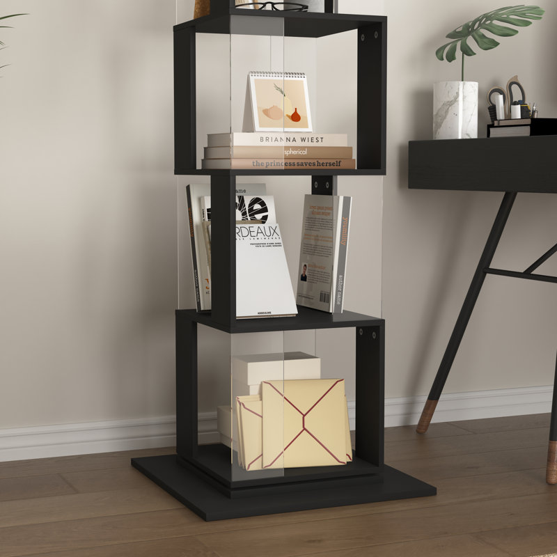 Bibliothèque simple à 6 couches avec plateau tournant, Noir, noir, noir, noir, (6 Shelves) 74.8" H x 19.68" W x 19.68" D