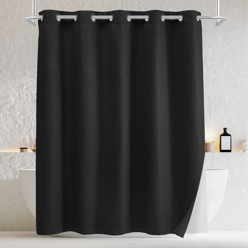 Rideau de douche sans crochet Rakiem, H 74 po x l 71 po, Noir
