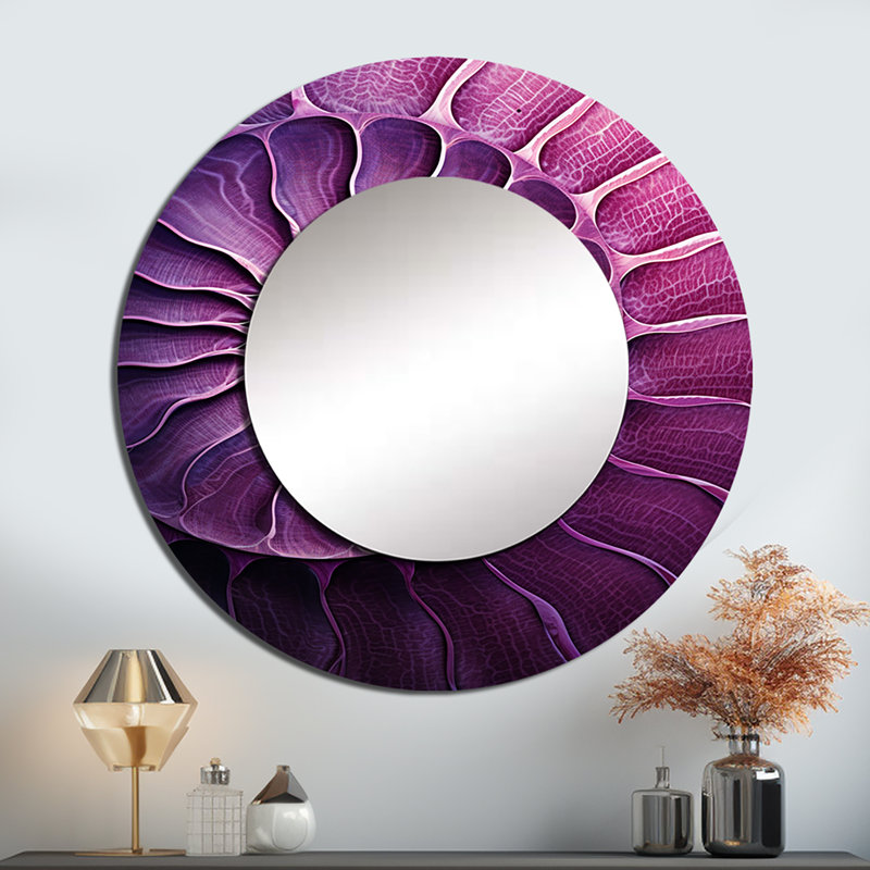 Rhyner Nautilus prune coquillages I - grand miroir mural Nautilus, miroir rond unique moderne, art imprimé en métal