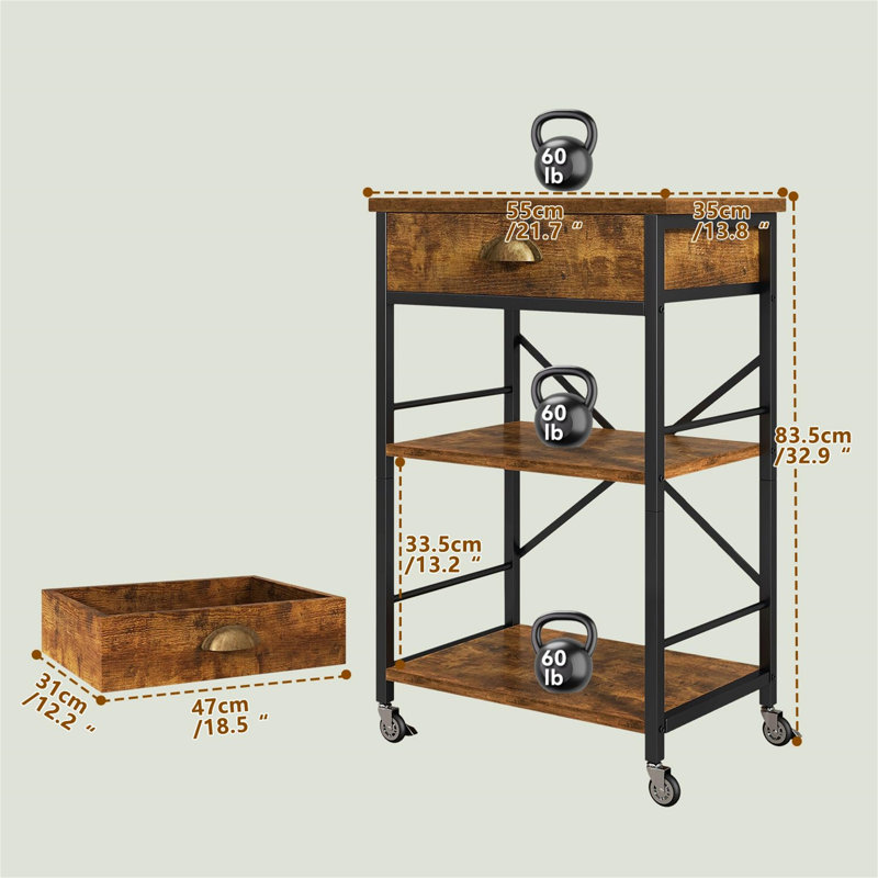 Kitchen Bakers Rack with Drawers, Brown