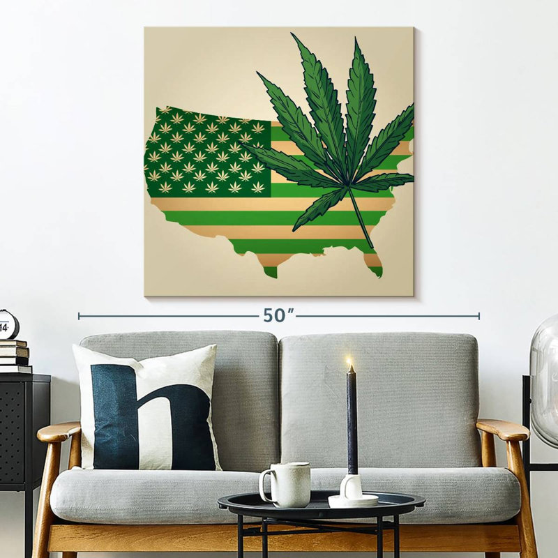 Marijuana Leaf USA Map, 33" H x 33" W