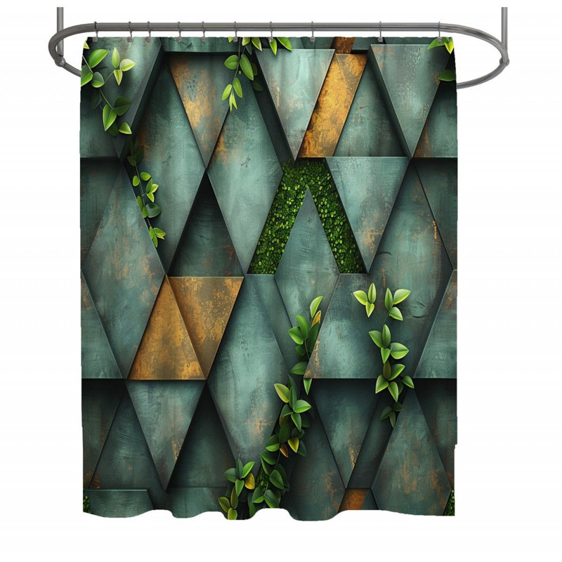 11976_D Rideau de douche abstrait - Décoration de salle de bain architecturale, L 70 po x L 83 po