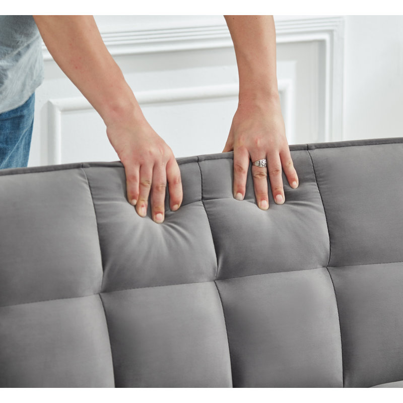 Shaiana 54.72'' Velvet Reclining Sleeper Sofa, Gray