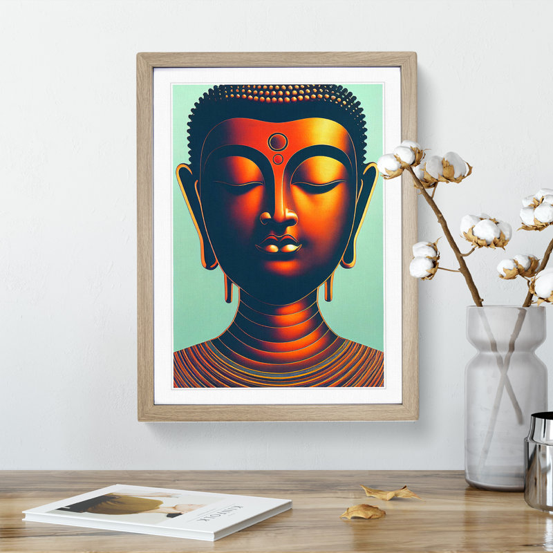 Enigmatic Buddha - Single Picture Frame Print, 64cm H x 46cm W, Oak