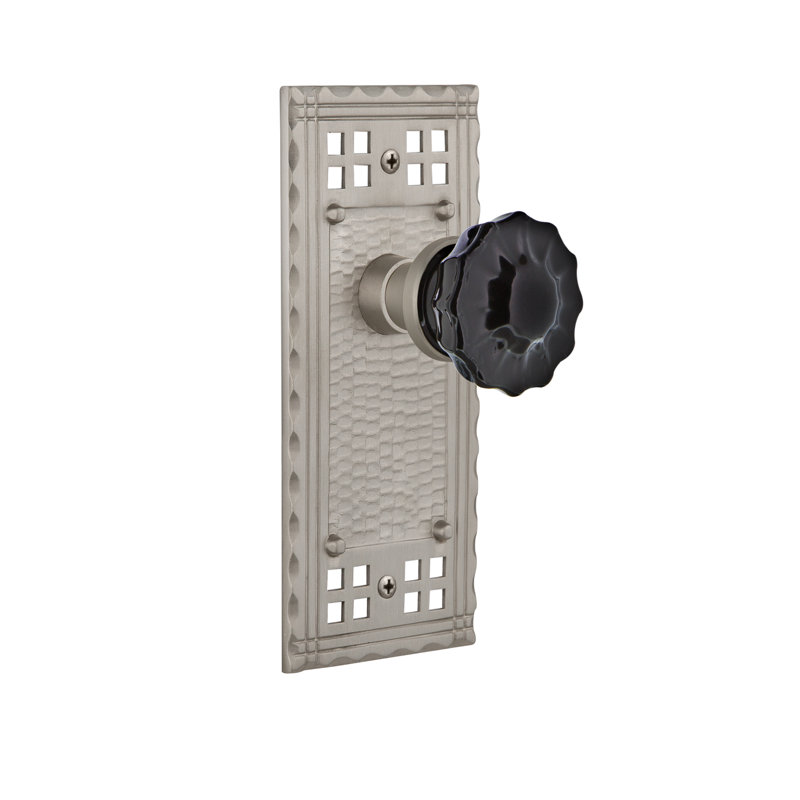 Plaque artisanale avec bouton de porte noir cristal, Nickel satiné