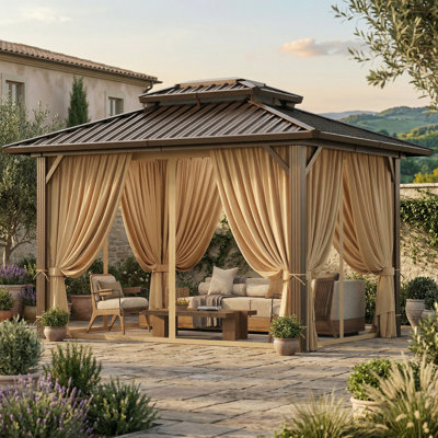 10x12ft Hardtop Gazebo Outdoor Patio Gazebo with Ventilated Aluminum Roof and Mosquito Net Steel Gazebo