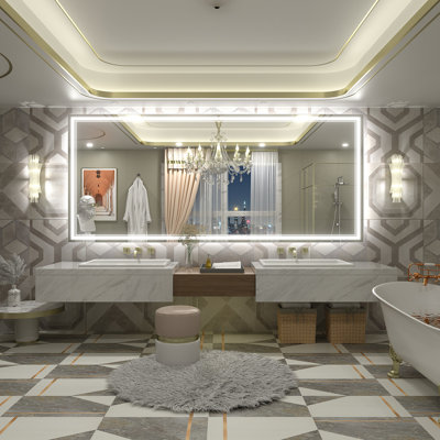 Wayfair Basics® UL Certified Front & Back LED Anti-Fog Tempered Glass Bathroom/Vanity Mirror 