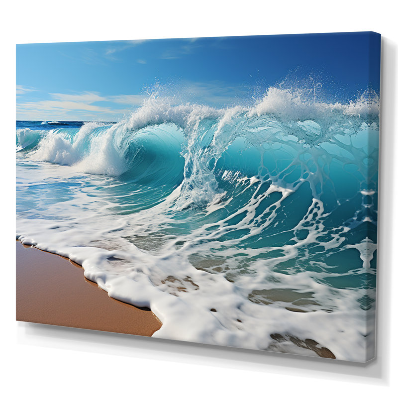 «Turquoise Power of Ocean Wave I», reproduction d'art sur toile encadrée, H 24 po x l 32 po x P 1 po, Toile tendue