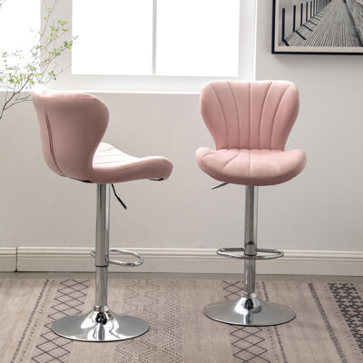 2Pcs Pink - Upholstered Adjustable Chairs, 360 Rotation, Gas Lift Height Adjustment, Contemporary Style Footrest Chic Bar Stools Swivel Function And Elegant Design