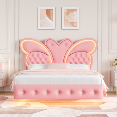 Butterfly Velvet Floating Bed with LED Light