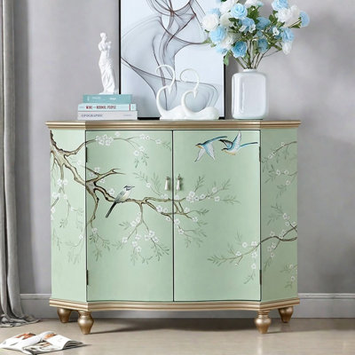 Light Luxury Retro Painting Wooden Accent Cabinet